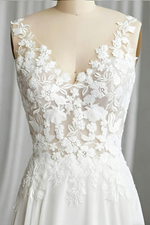 A-Line V-Neck Sleeveless Sweep Train Chiffon/Lace Wedding Dresses