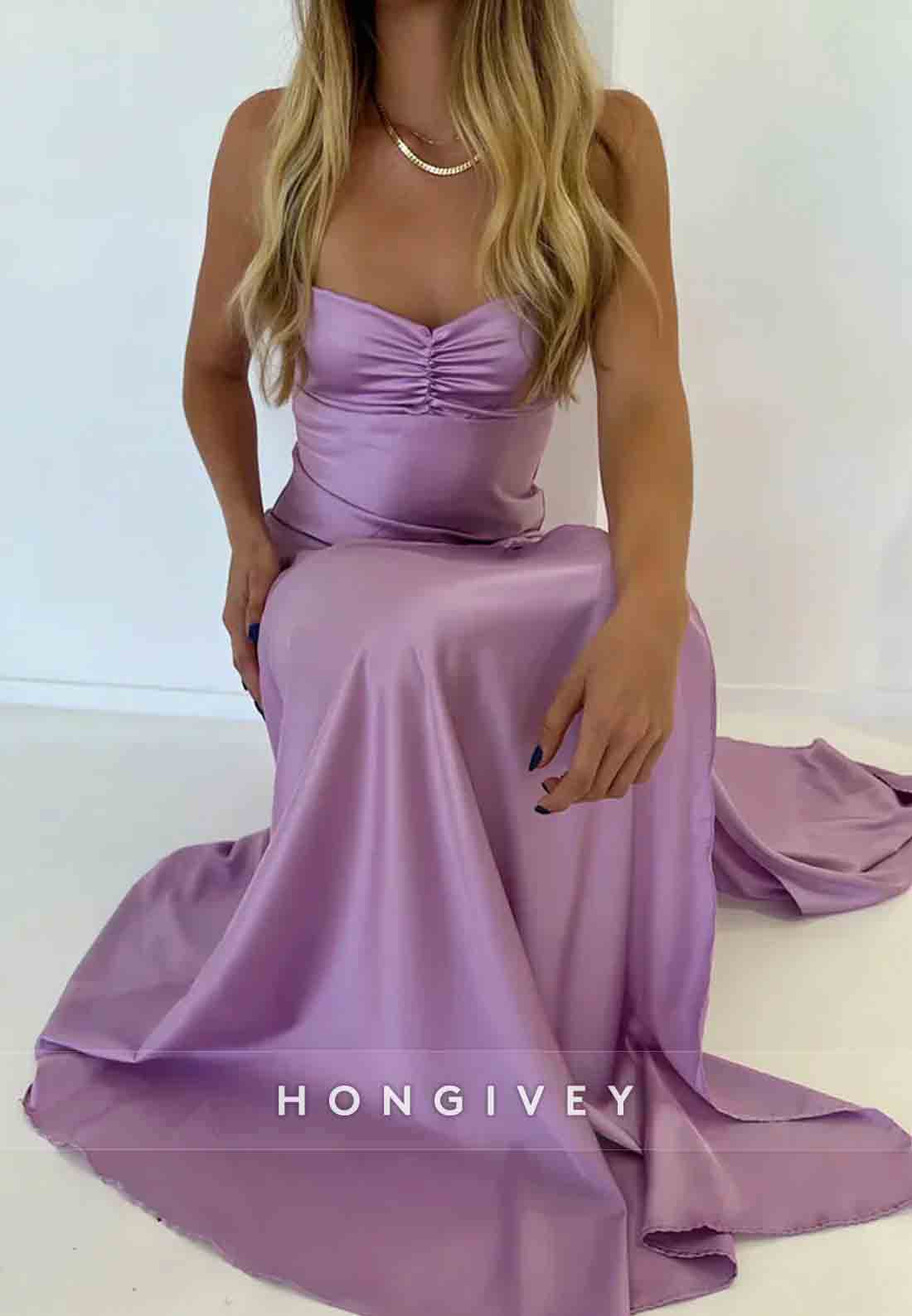 Spaghetti Straps Simple Sheath Pink Long Party Dress with High Slit