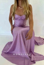 Spaghetti Straps Simple Sheath Pink Long Party Dress with High Slit