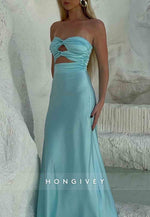 Simple Floor-Length Strapless Sheath Sweetheart Prom Dress with Keyhole
