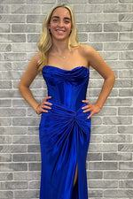 Stunning Red Strapless Mermaid Evening Dress with Front Twist