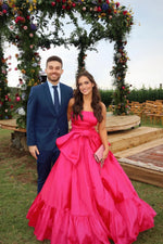 Fuchsia Strapless Sleeveless A-Line Bow Party Prom Dress Floor-Length
