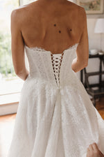 Charming Long White A-line Lace Corset Wedding Dress with Long Sleeves