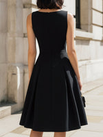 Classic A-Line Black Dress With Pleated Skirt