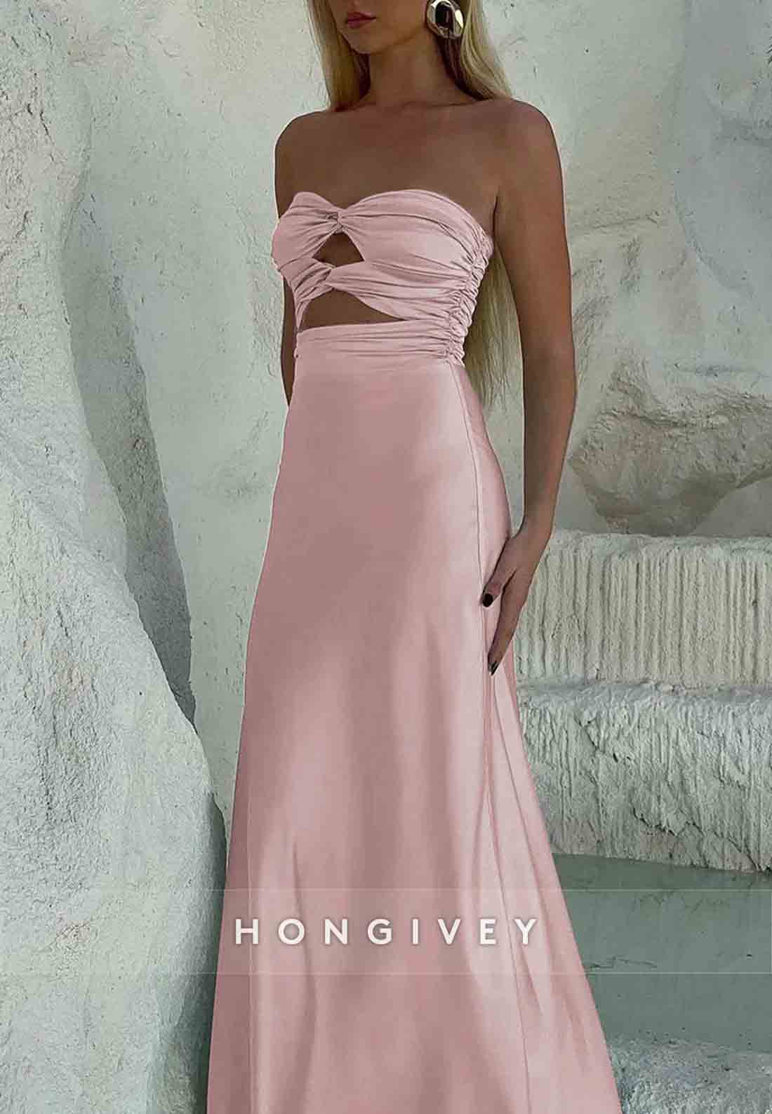 Simple Floor-Length Strapless Sheath Sweetheart Prom Dress with Keyhole