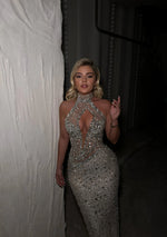 Halter High Neck Sleeveless Beaded Sequins Sparkle Cut Outs Mermaid Prom Dress