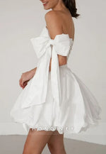 Off the Shoulder A-Line Ruched Crisscross Back Bridal Gowns with Bowknots