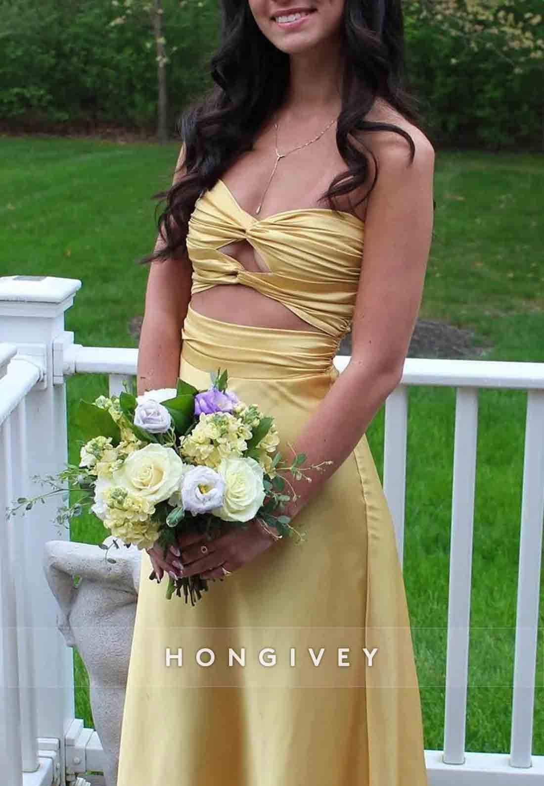 Simple Floor-Length Strapless Sheath Sweetheart Prom Dress with Keyhole