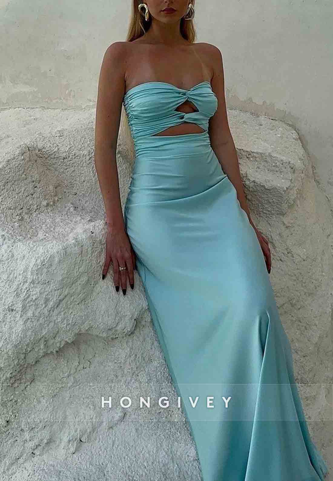 Simple Floor-Length Strapless Sheath Sweetheart Prom Dress with Keyhole