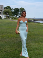 Sexy Halter Blue Sheath Prom Dress Long Evening Dress Bridesmaid Dress