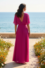 V-Neck Half Sleeve Backless A-Line Mother of the Bride Dress