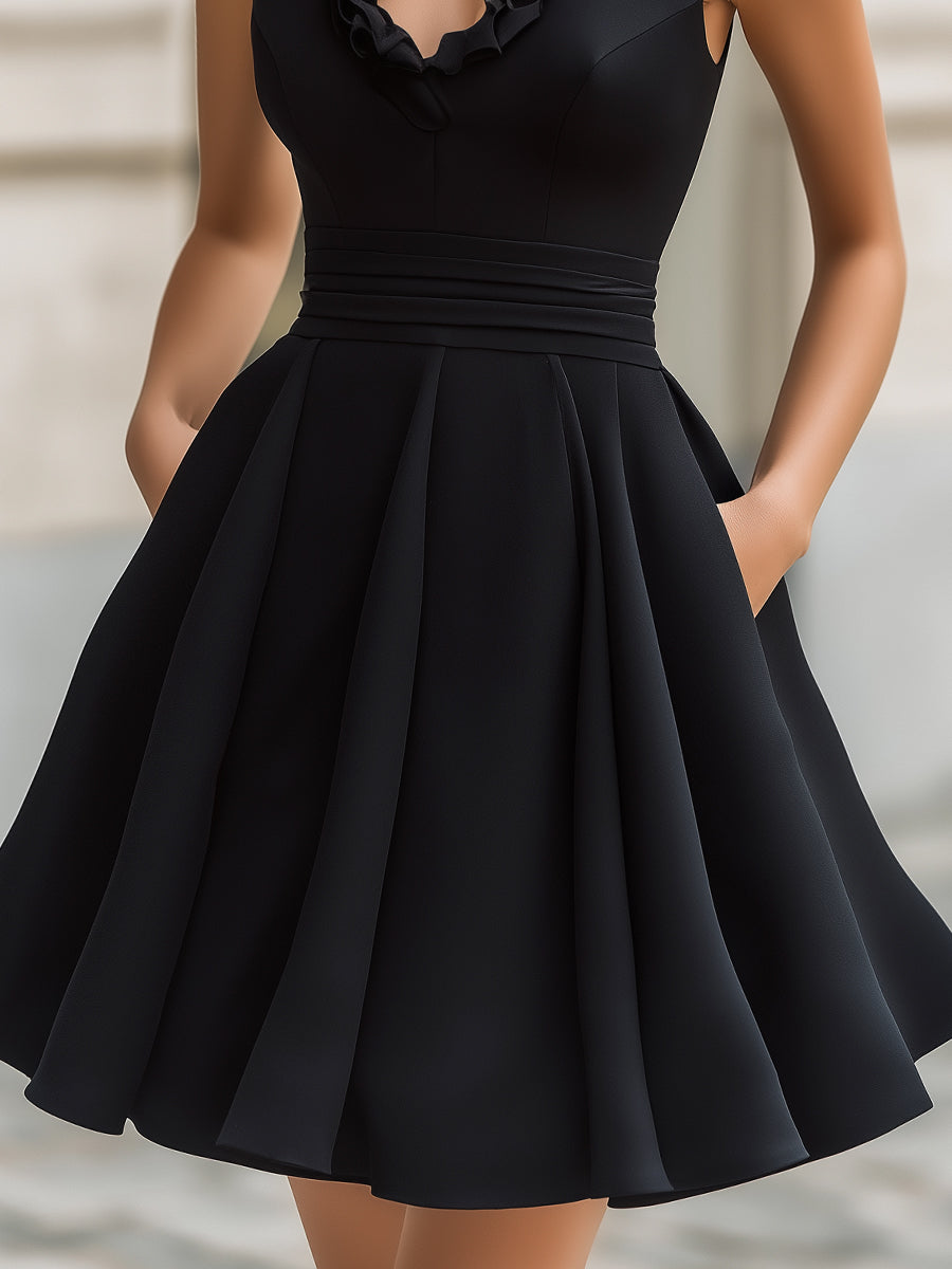 Ruffled V-Neck Sleeveless Fit-and-Flare Mini Dress