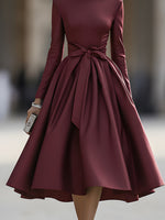 Burgundy High Neck Bow Detail Evening Dress