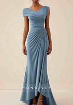 Asymmetrical Wedding Guest Dresses Cap Sleeves Pleated Maxi Mother of Bride Dresses