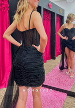 Side Draping Spaghetti Straps Sweetheart Homecoming Dress with Beading and Ruffles