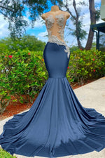 Hidais Shining Sleeveless V Neck Mermaid Long Prom Dress With Appliques