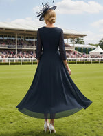 V-Neck Long Sleeve A-Line Applique Ankle-Length Evening Dress