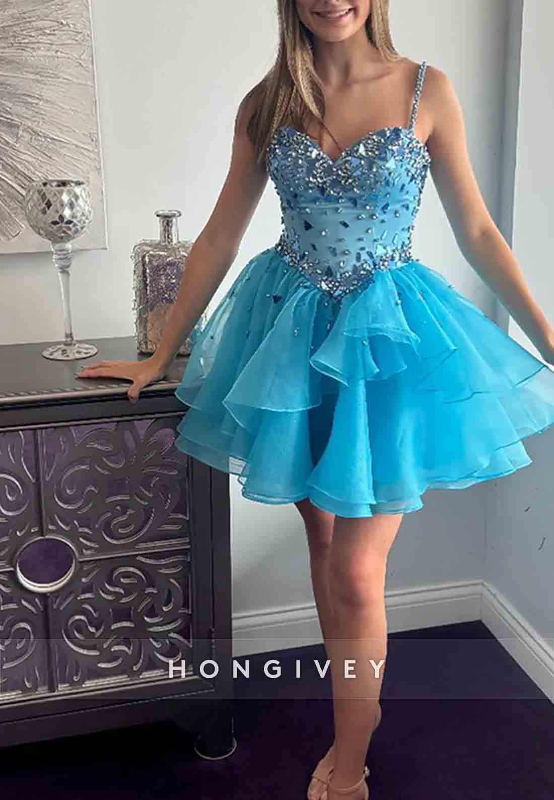 Sweetheart Stylish Spaghetti Straps Short Princess Homecoming Dress with Beading