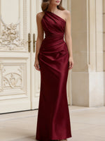 Asymmetric One-Shoulder Satin Maxi Dress