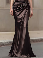 Halter Neck Draped Satin Column Maxi Dress