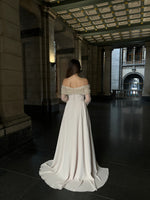 Beaded Sequins Lace Off the Shoulder Long Sleeve Mermiad Evening Dress Court Train