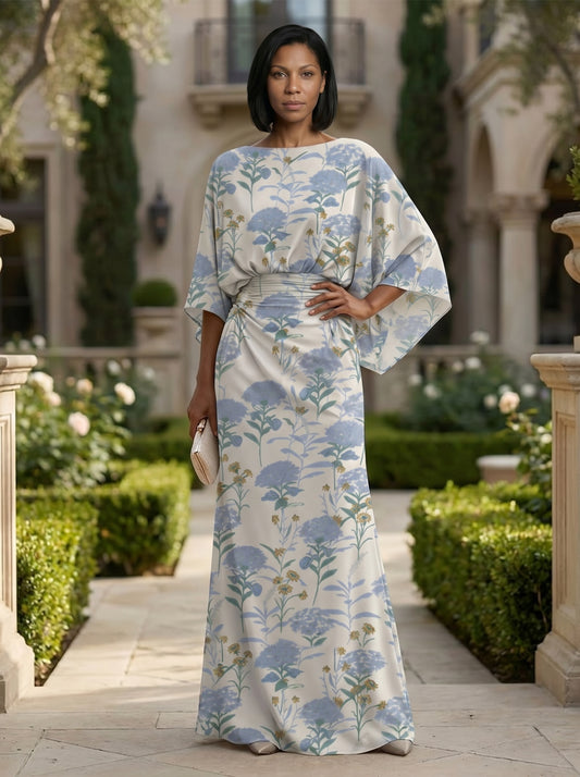 Sheath Chiffon Floral Print Cape Sleeves Mother of the Bride Groom Dresses for Formal Wedding