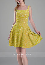 Square Neck Sequined A-Line Regular Straps Short Homecoming Dress