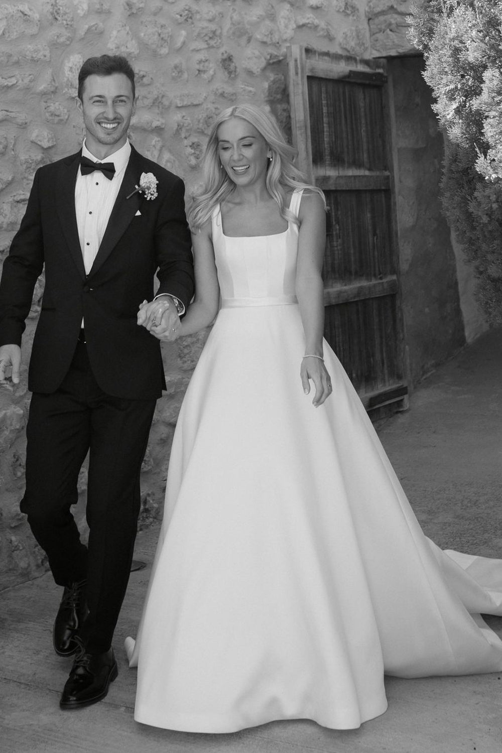 Ball Gown Square Neck Satin Wedding Dresses