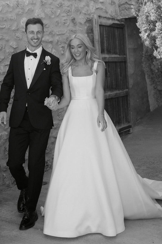 Ball Gown Square Neck Satin Wedding Dresses