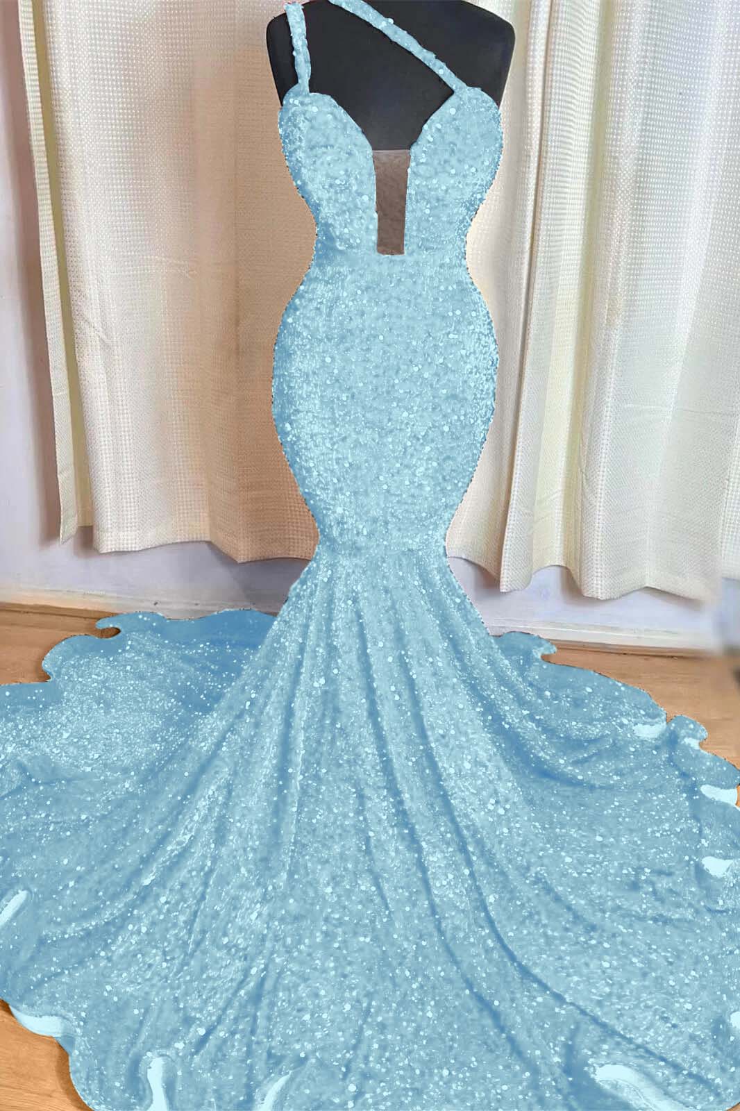 Hidais Red Mermaid Sleeveless One Shoulder Prom Dress Sweetheart Elegant Sequins