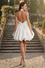 Fashion Halter Sleeveless Backles Flowers A-Line Short Mini Wedding Dress