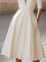 Elegant Deep V-Neck Pleated A-Line Midi Evening Dress