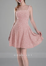 Square Neck Sequined A-Line Regular Straps Short Homecoming Dress