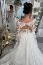 Elegant A Line Off the Shoulder Lace Tulle Wedding Dress with Long Sleeves