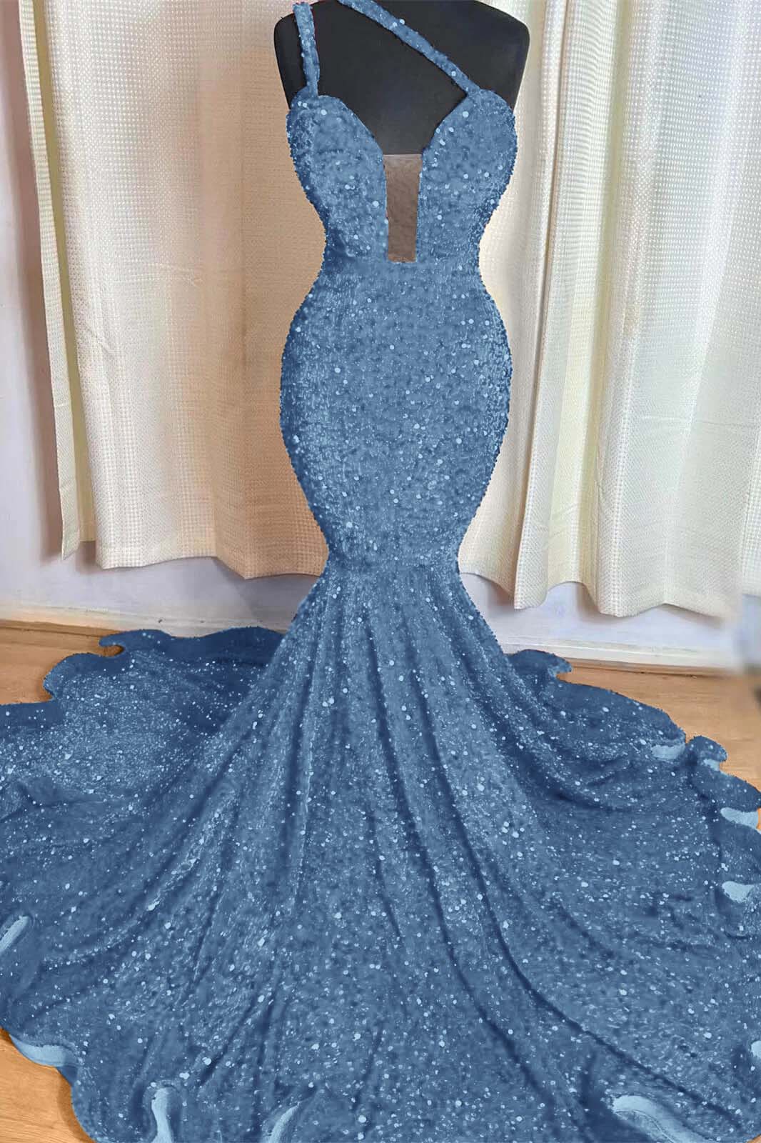 Hidais Red Mermaid Sleeveless One Shoulder Prom Dress Sweetheart Elegant Sequins