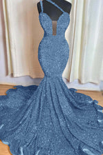 Hidais Red Mermaid Sleeveless One Shoulder Prom Dress Sweetheart Elegant Sequins