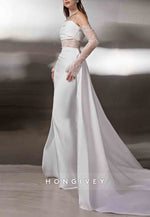 Sheath Lace Spaghetti Straps Satin Floor-Length Wedding Dresses