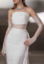 Sheath Lace Spaghetti Straps Satin Floor-Length Wedding Dresses