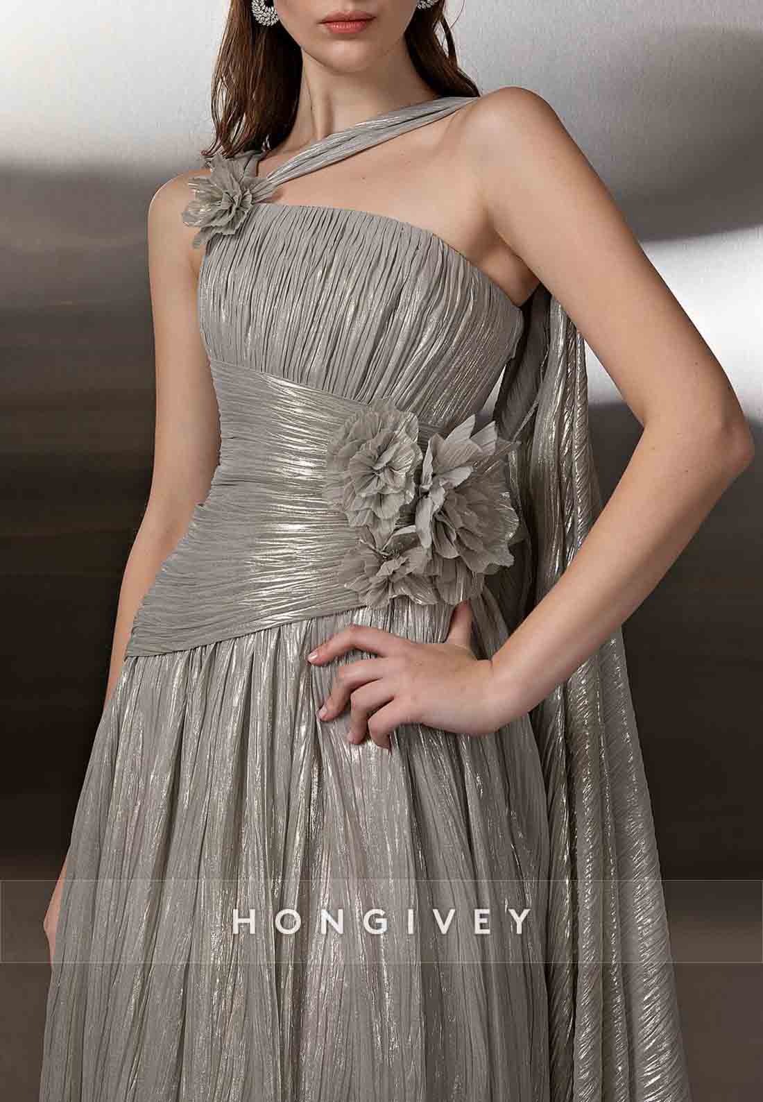 A-Line Floor-Length Empire Evening Gowns with 3D Flowers and Ruffles