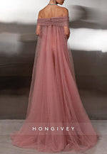 Satin Off the Shoulder Long Sleeves Floor-Length Mermaid Evening Gowns