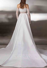 Sheath Lace Spaghetti Straps Satin Floor-Length Wedding Dresses
