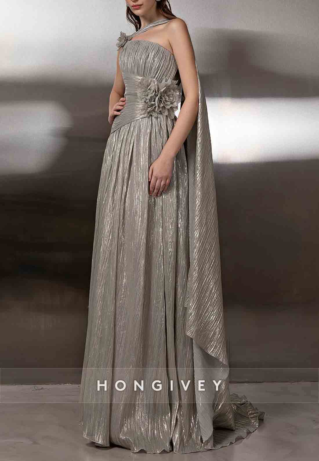 A-Line Floor-Length Empire Evening Gowns with 3D Flowers and Ruffles