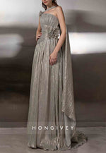 A-Line Floor-Length Empire Evening Gowns with 3D Flowers and Ruffles