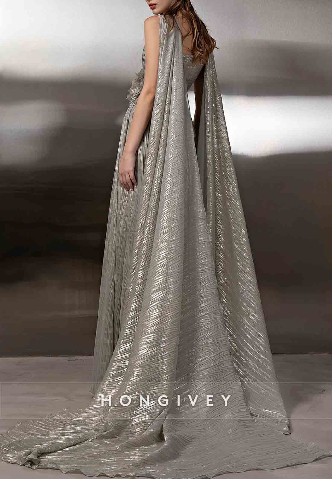 A-Line Floor-Length Empire Evening Gowns with 3D Flowers and Ruffles