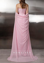 Pink Off the Shoulder Floor-Length Trumpet Evening Gowns with Flowers