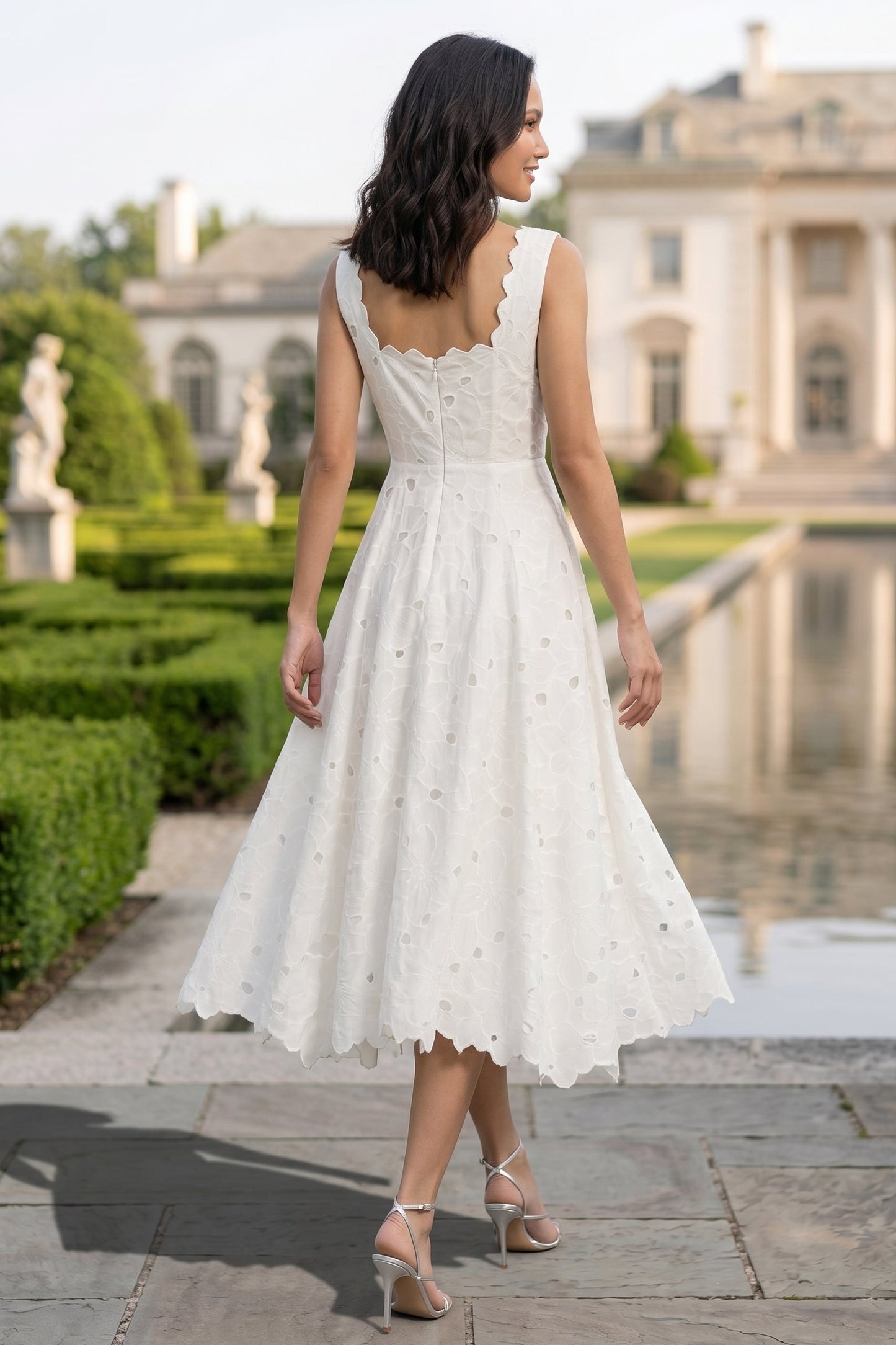 Square Neck Sleeveless A-Line Tea-Lenght Wedding Dress