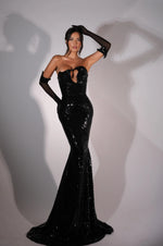 Black Sexy Sweetheart Cut Outs Sequins Sparkle Mermaid Prom Dress Floor-Length