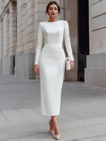 Sculpted Waist Midi Dress With Pleated Detail
