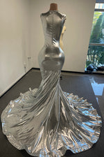 Silver Scoop Sleeveless Mermaid Prom Dress Long With Beadings Zipper Back