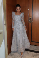 Exquisite Long Sleeve Square Neck A-Line Embroidery Evening Dress